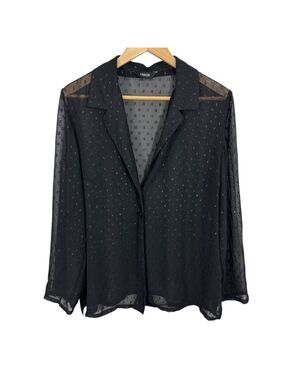 Lindor Sheer Shimmer Top Sz 14 Black Button Front Cocktail Blouse Shirt Sexy EUC
